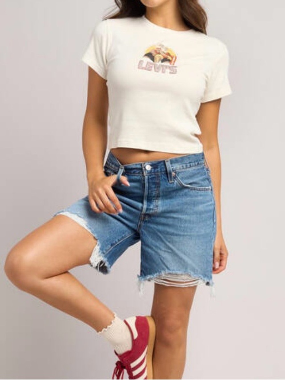 Levi's Blue Frayed High-Rise Denim Cutoff Shorts